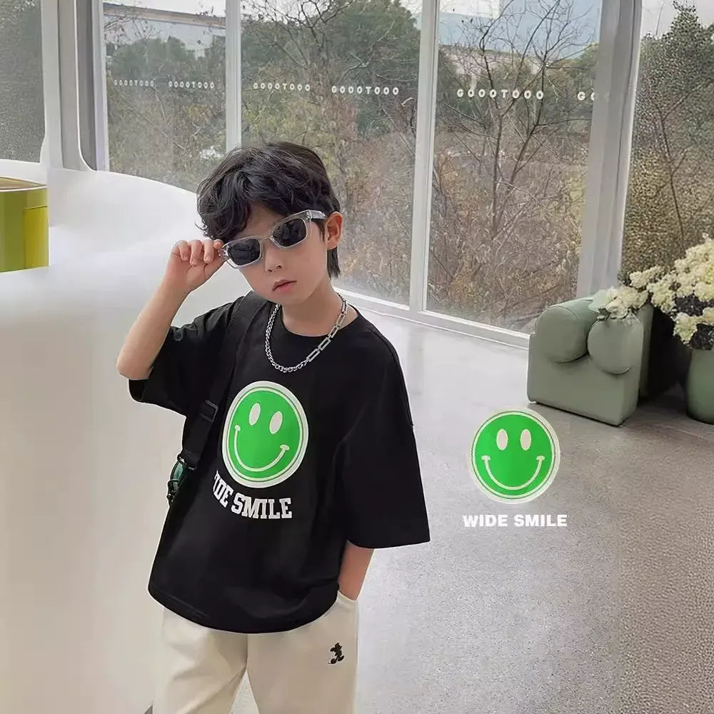 親子ペアルック WIDE SMILE ストリート風Tシャツ＆ロンパース