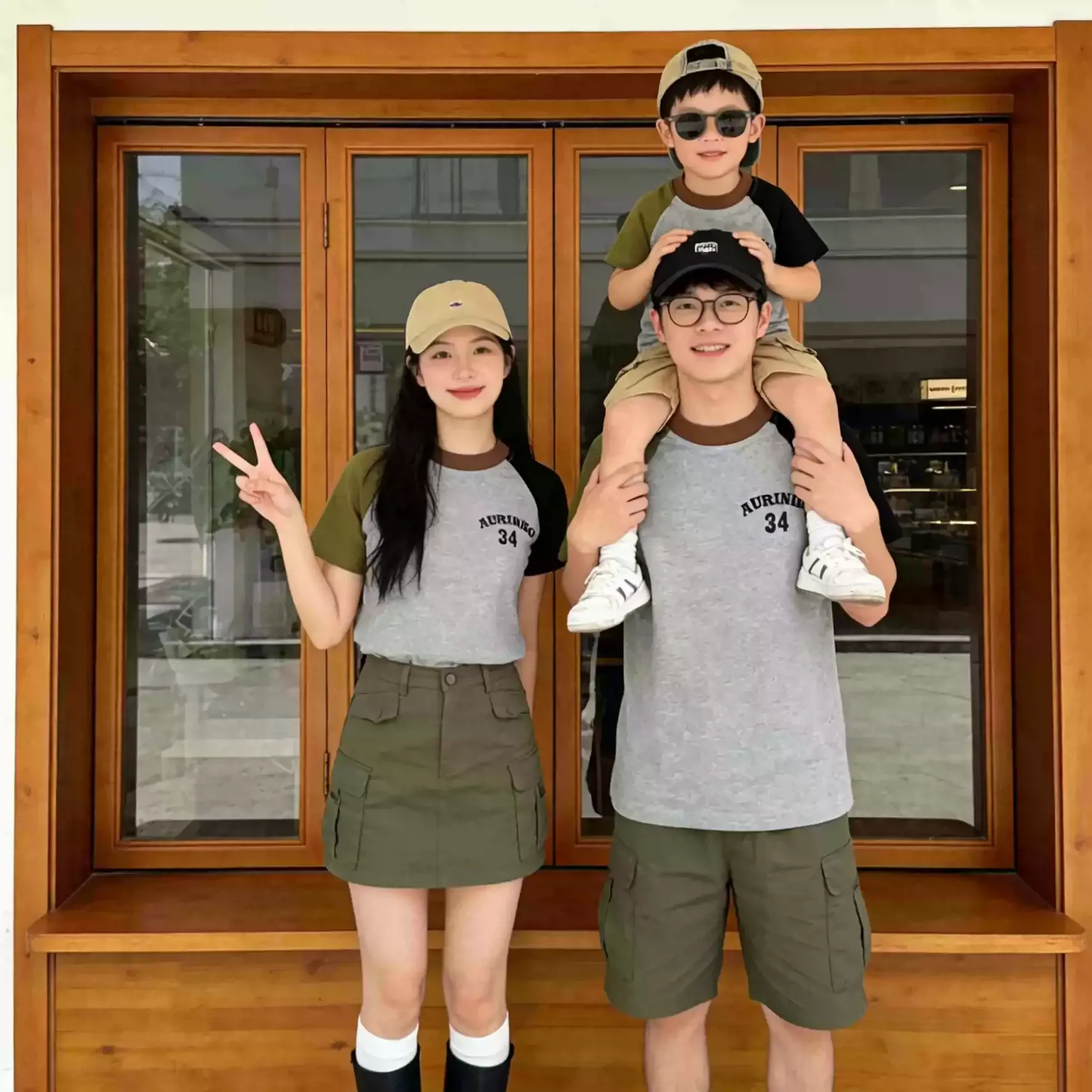 親子ペアルック ヴィンテージライク・ラグランTシャツ＆ロンパース