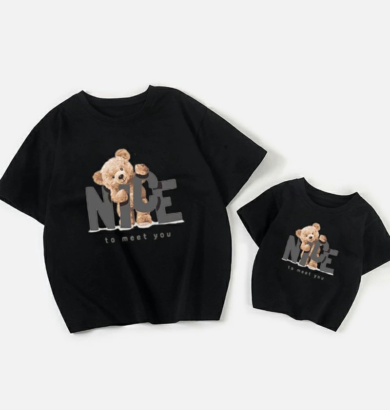 親子ペアルック モノトーン NICEベアー Tシャツ・ロンパース
