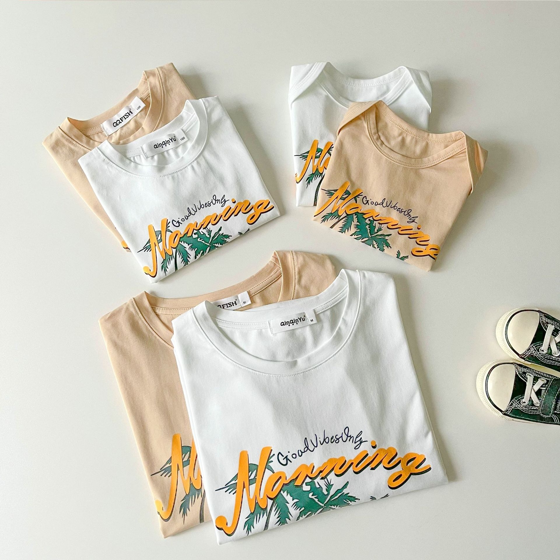 親子ペアルック  サマーリゾートプリント Tシャツ＆ロンパース