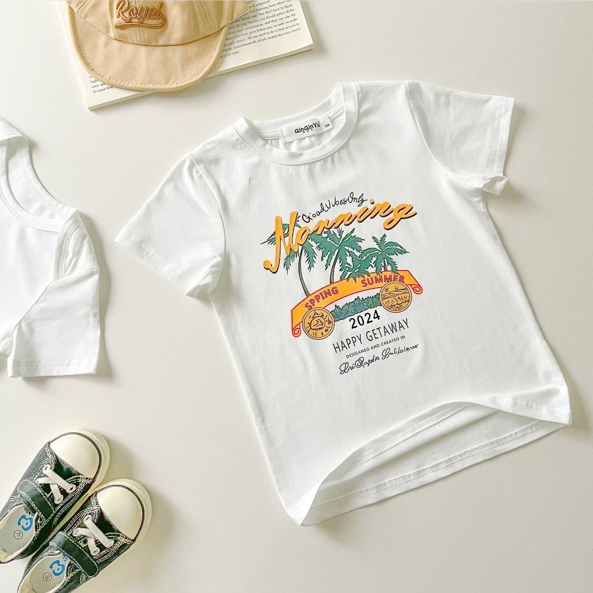 親子ペアルック  サマーリゾートプリント Tシャツ＆ロンパース