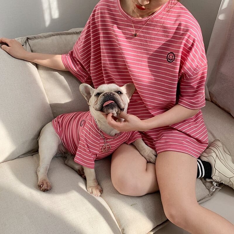 ペットペアルック ボーダー柄 スマイルTシャツ