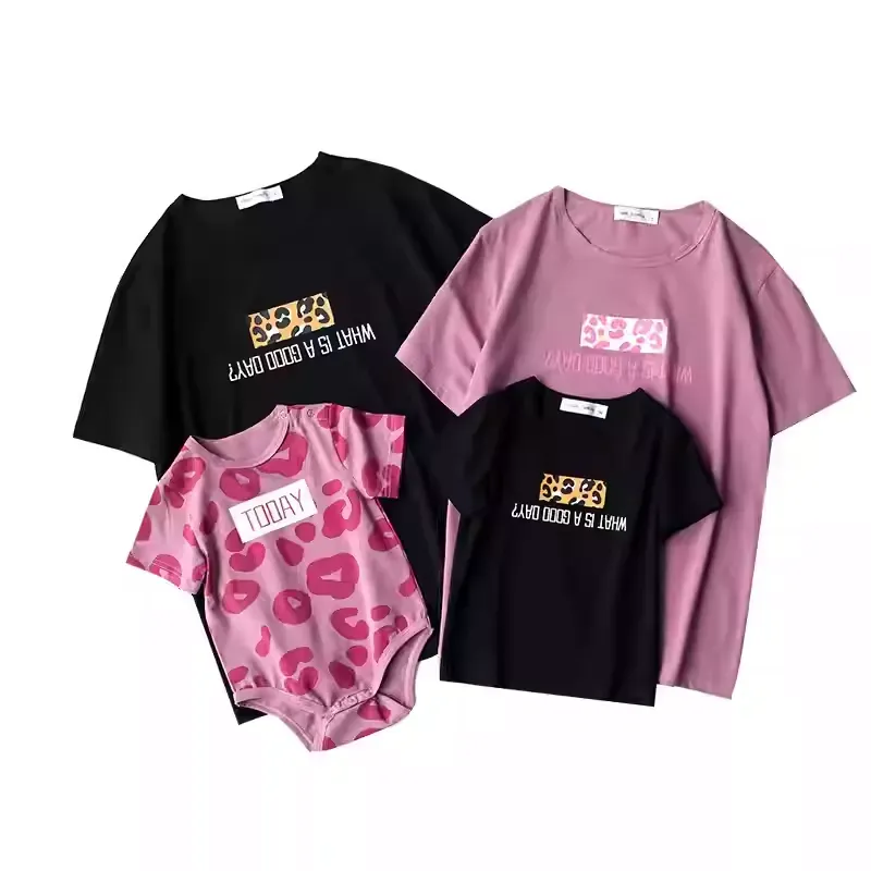 親子ペアルック レオパードアクセント Tシャツ・ロンパース