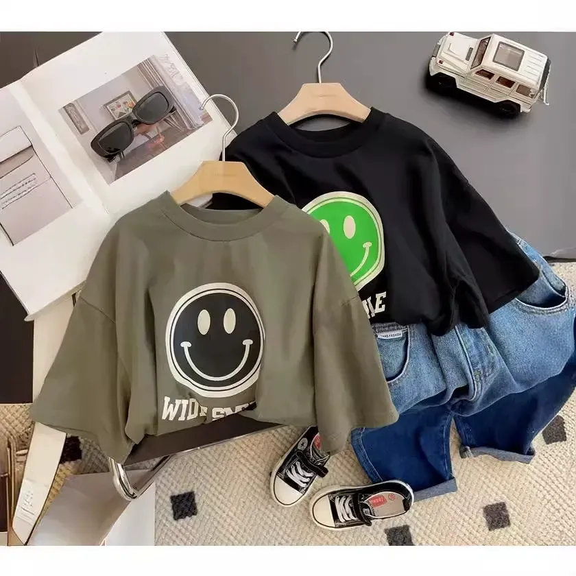 親子ペアルック WIDE SMILE ストリート風Tシャツ＆ロンパース