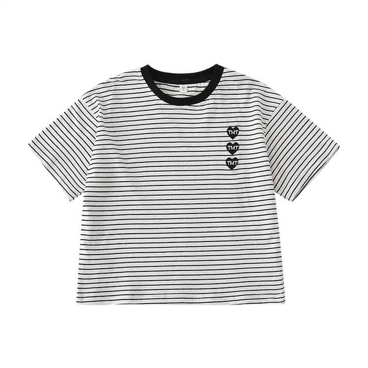 親子ペアルック 3連ハート×細ボーダー Tシャツ