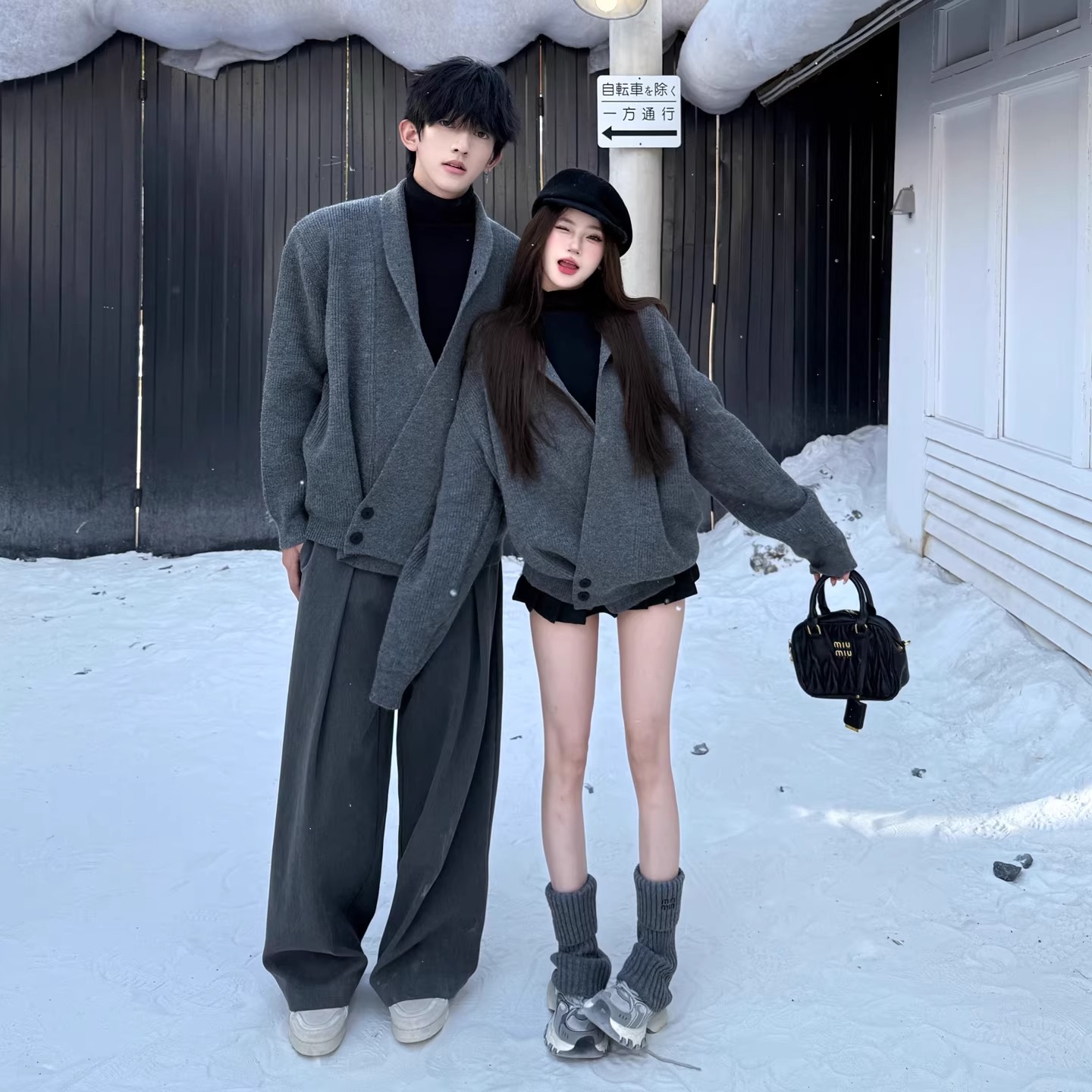 カップルペアルック ショールカラー クラシカルニットカーディガン