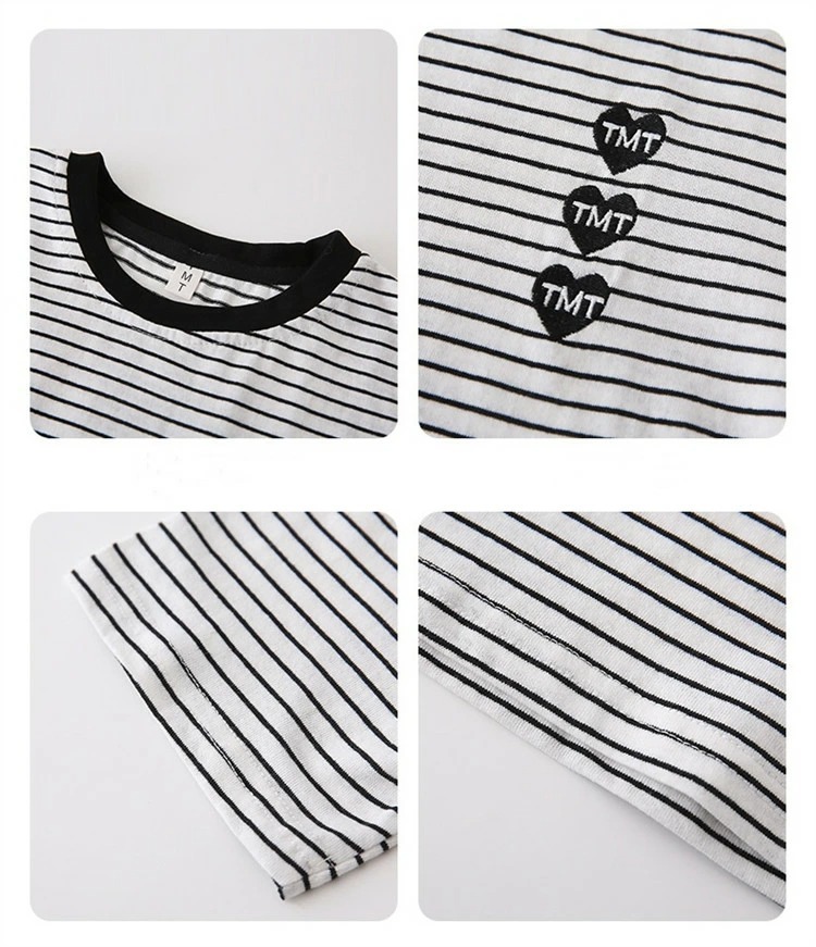 親子ペアルック 3連ハート×細ボーダー Tシャツ