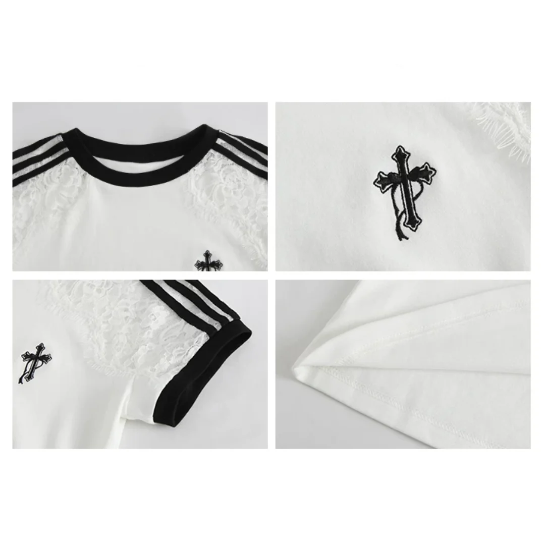 カップルペアルック クロスロゴ リンガーTシャツ