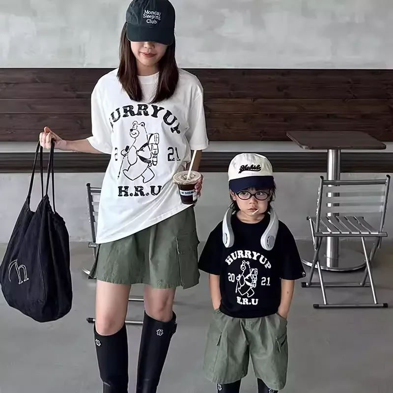 親子ペアルック ハイキングベア ヴィンテージ風 カレッジロゴTシャツ