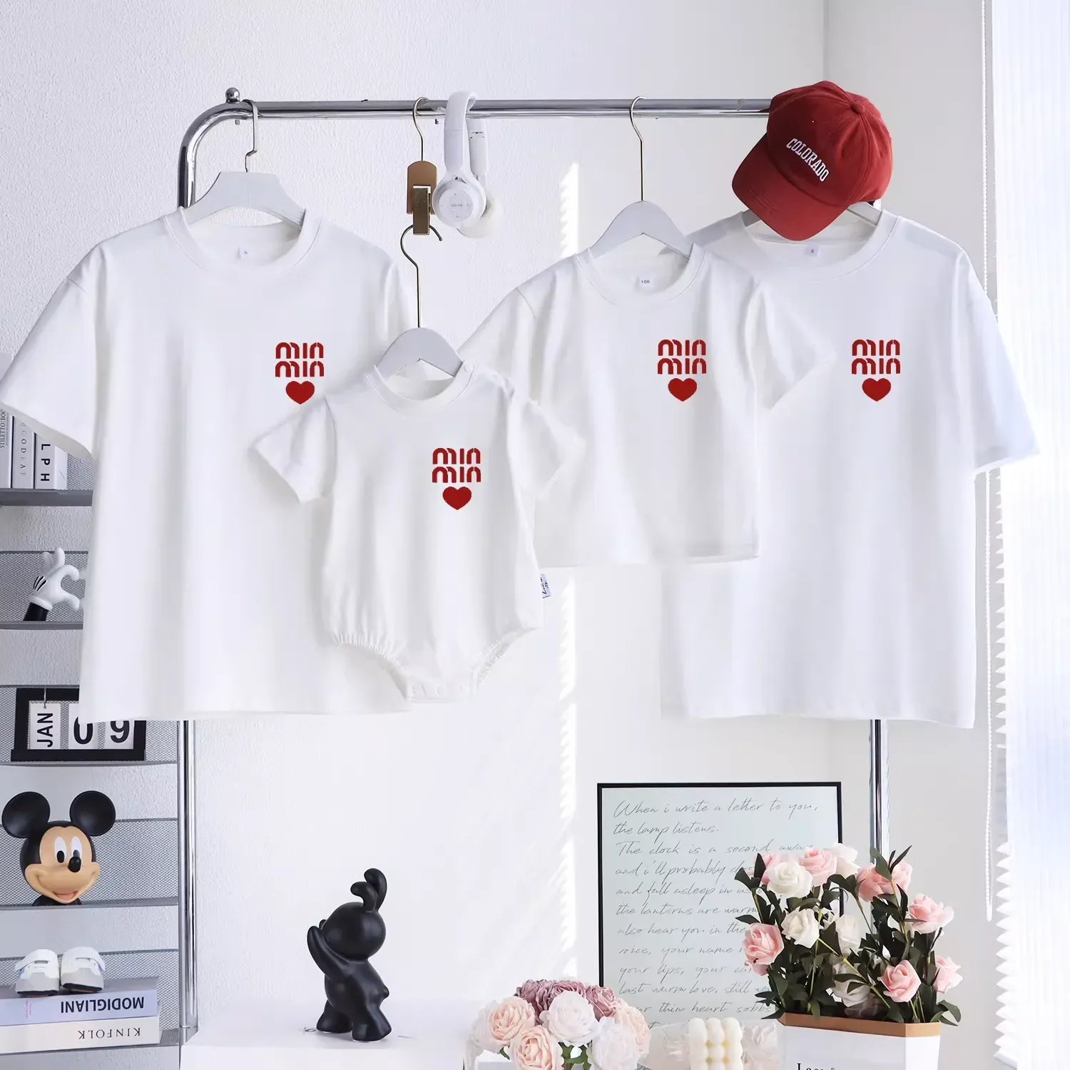 親子ペアルック MINハート Tシャツ・ロンパース