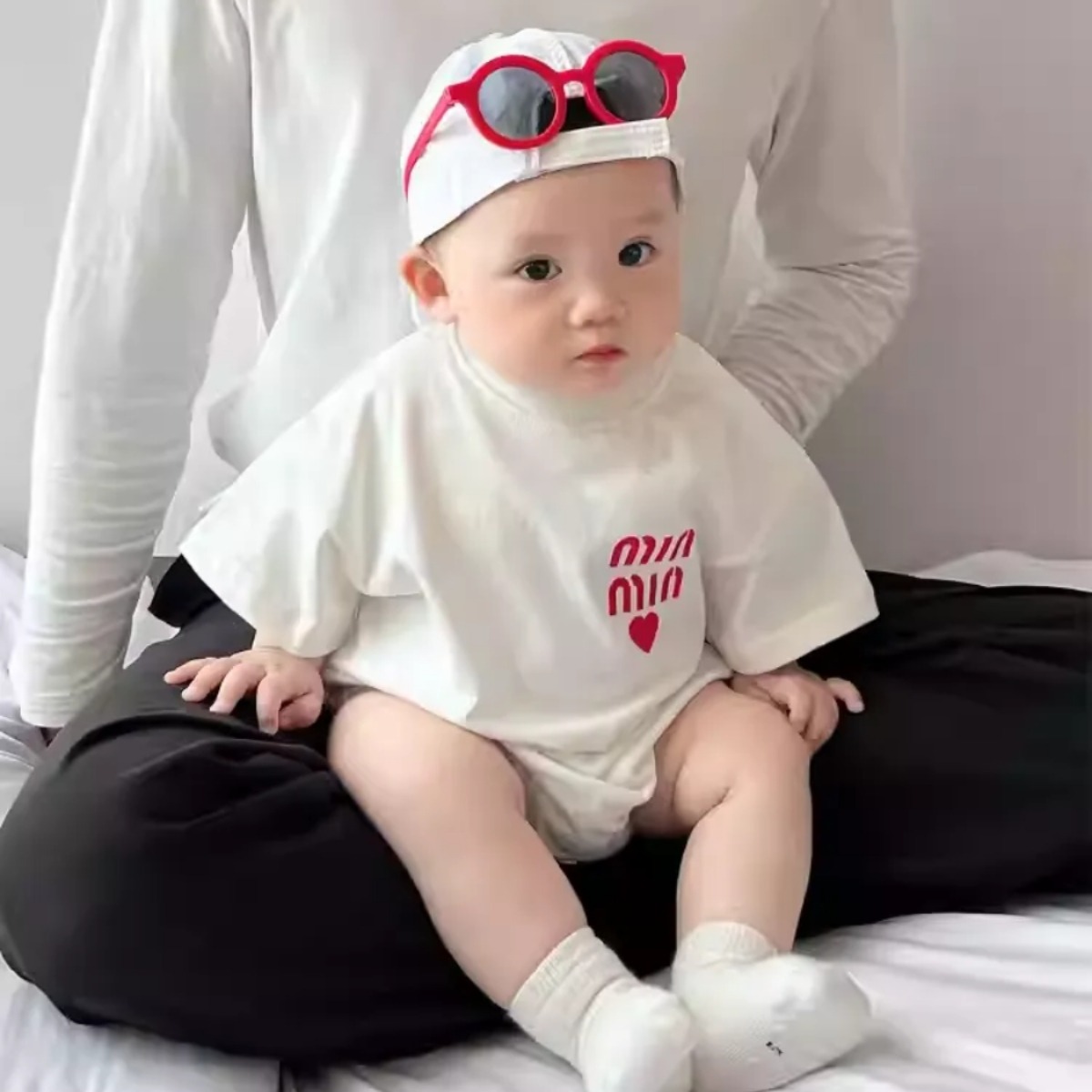 親子ペアルック MINハート Tシャツ・ロンパース