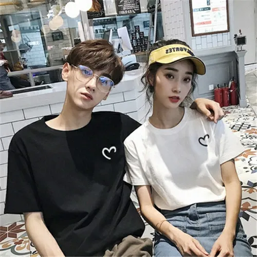 カップルペアルック ワンポイント手書き風 ハートTシャツ