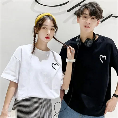 カップルペアルック ワンポイント手書き風 ハートTシャツ