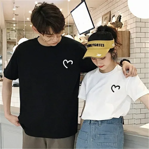 カップルペアルック ワンポイント手書き風 ハートTシャツ