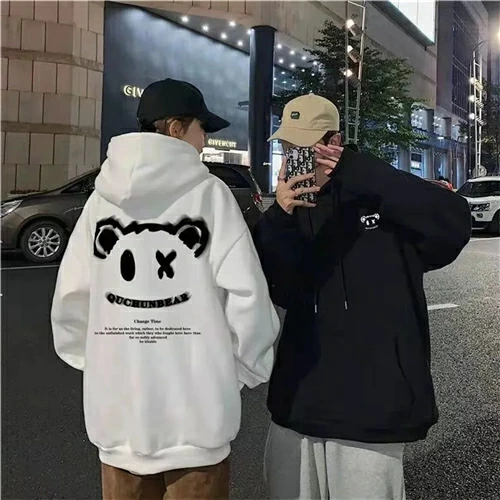 カップルペアルック キュートアイ ベアプリントパーカー