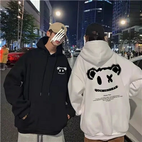 カップルペアルック キュートアイ ベアプリントパーカー