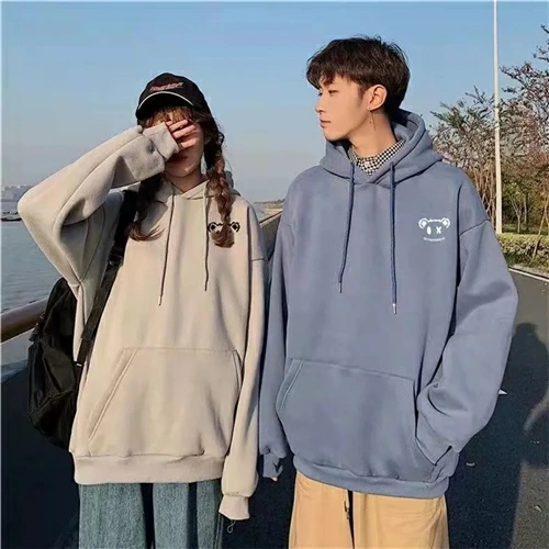 カップルペアルック キュートアイ ベアプリントパーカー