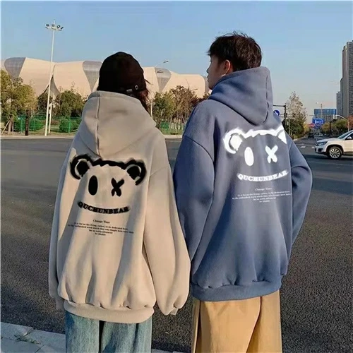 カップルペアルック キュートアイ ベアプリントパーカー