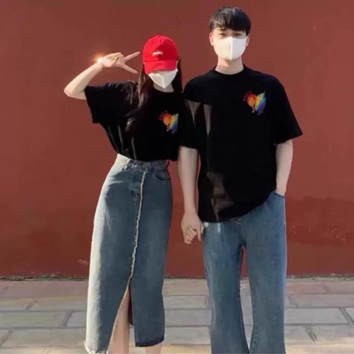 親子ペアルック レインボーペイントハートTシャツ