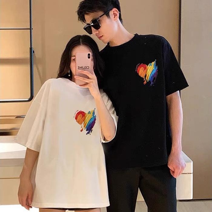 親子ペアルック レインボーペイントハートTシャツ