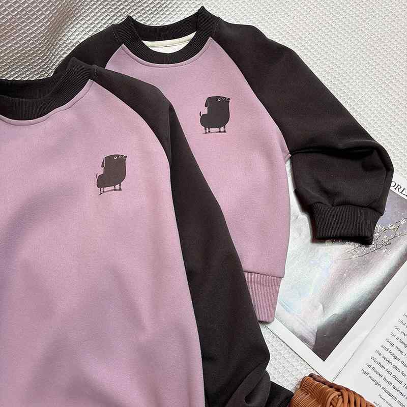 親子ペアルック バックイラスト パープルトレーナー・ロンパース