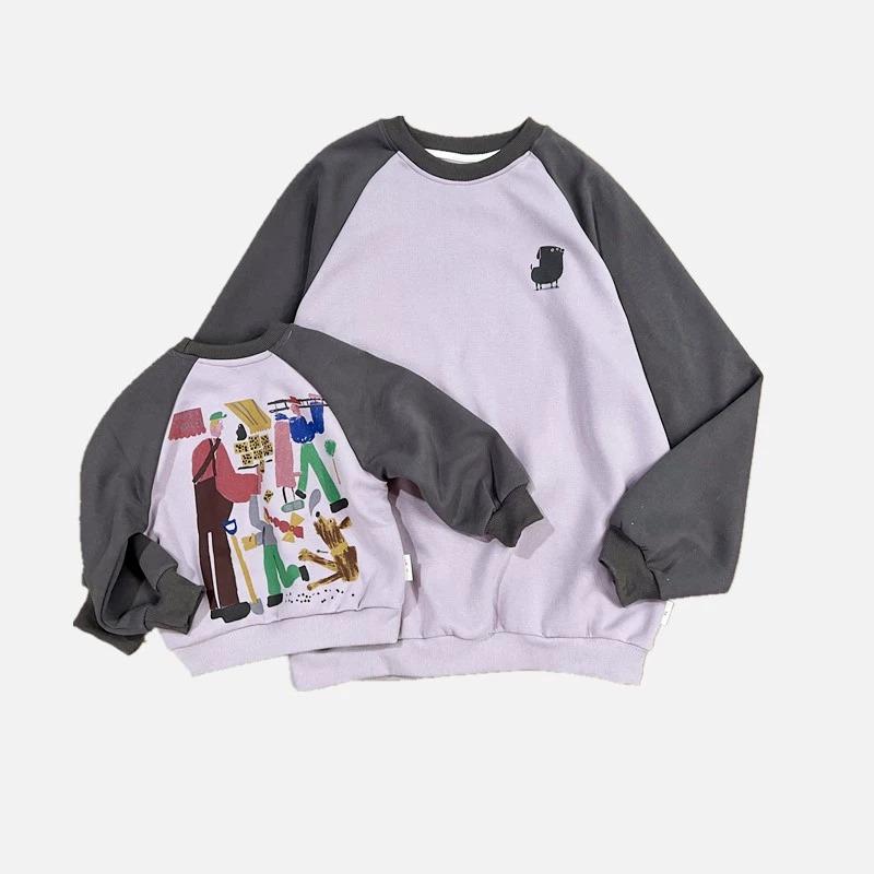 親子ペアルック バックイラスト パープルトレーナー・ロンパース