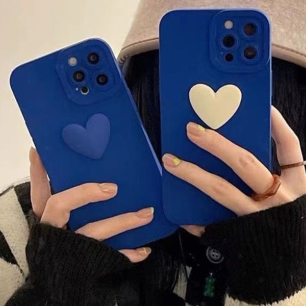 お揃い シンプルハート ブルー スマホケース