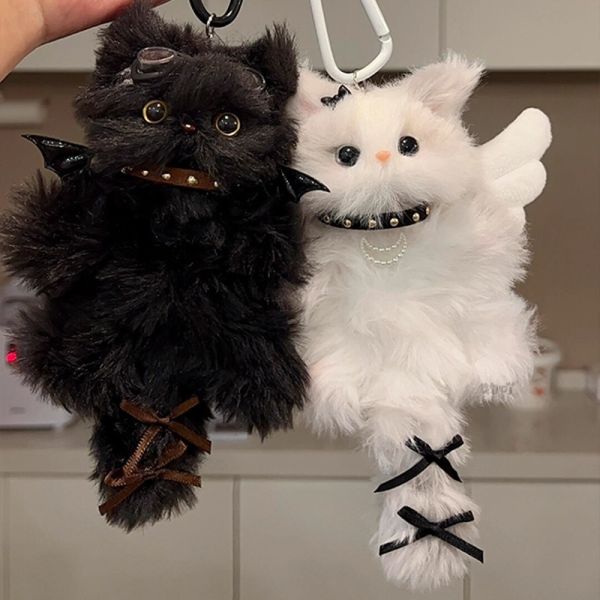 ふわふわ猫とお月さまのリボンペアキーホルダー【2点セット】