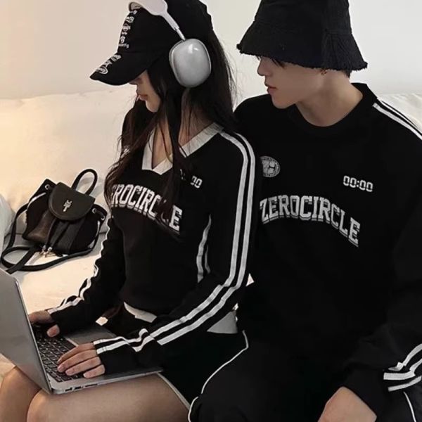 【2点セット】カップルペアルック タイムリンクライン 長袖Tシャツ 