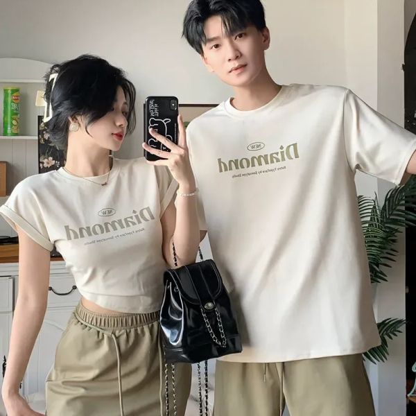 カップルペアルック ナチュラルリンク ロゴTシャツ