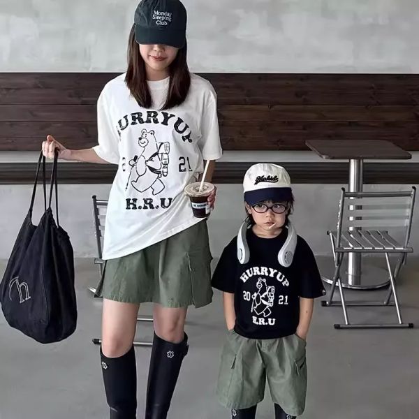 親子ペアルック ハイキングベア ヴィンテージ風 カレッジロゴTシャツ