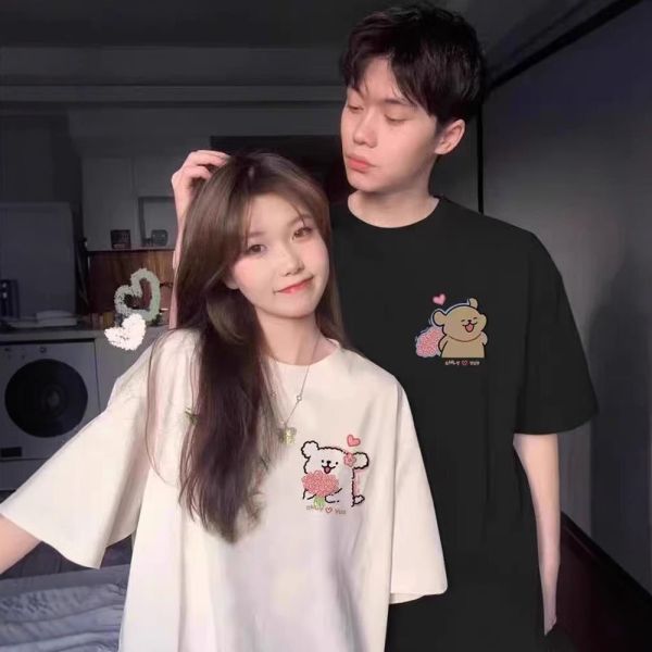 カップルペアルック 花束ドッグ リンクTシャツ
