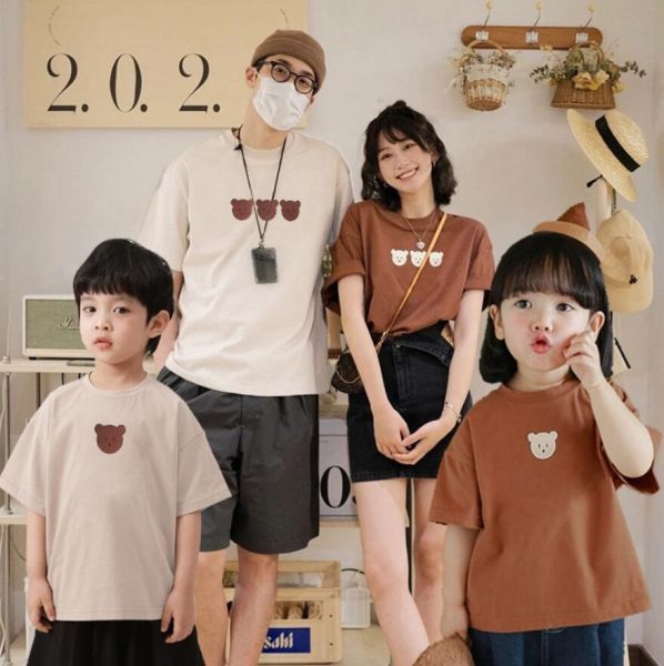 親子ペアルック ほっこりベアー ニュアンスカラー Tシャツ・ロンパース