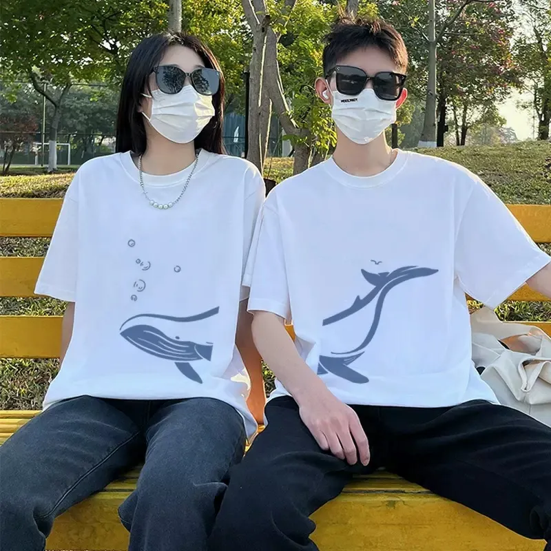【2点セット】カップルペアルック つながるクジラTシャツ