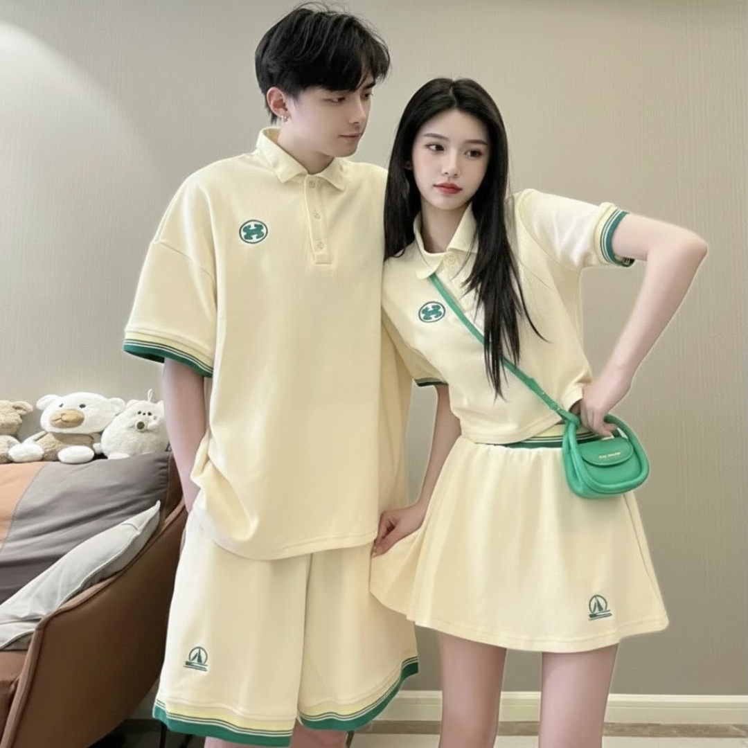 ペアルック カップル向け お揃いポロシャツセットアップ