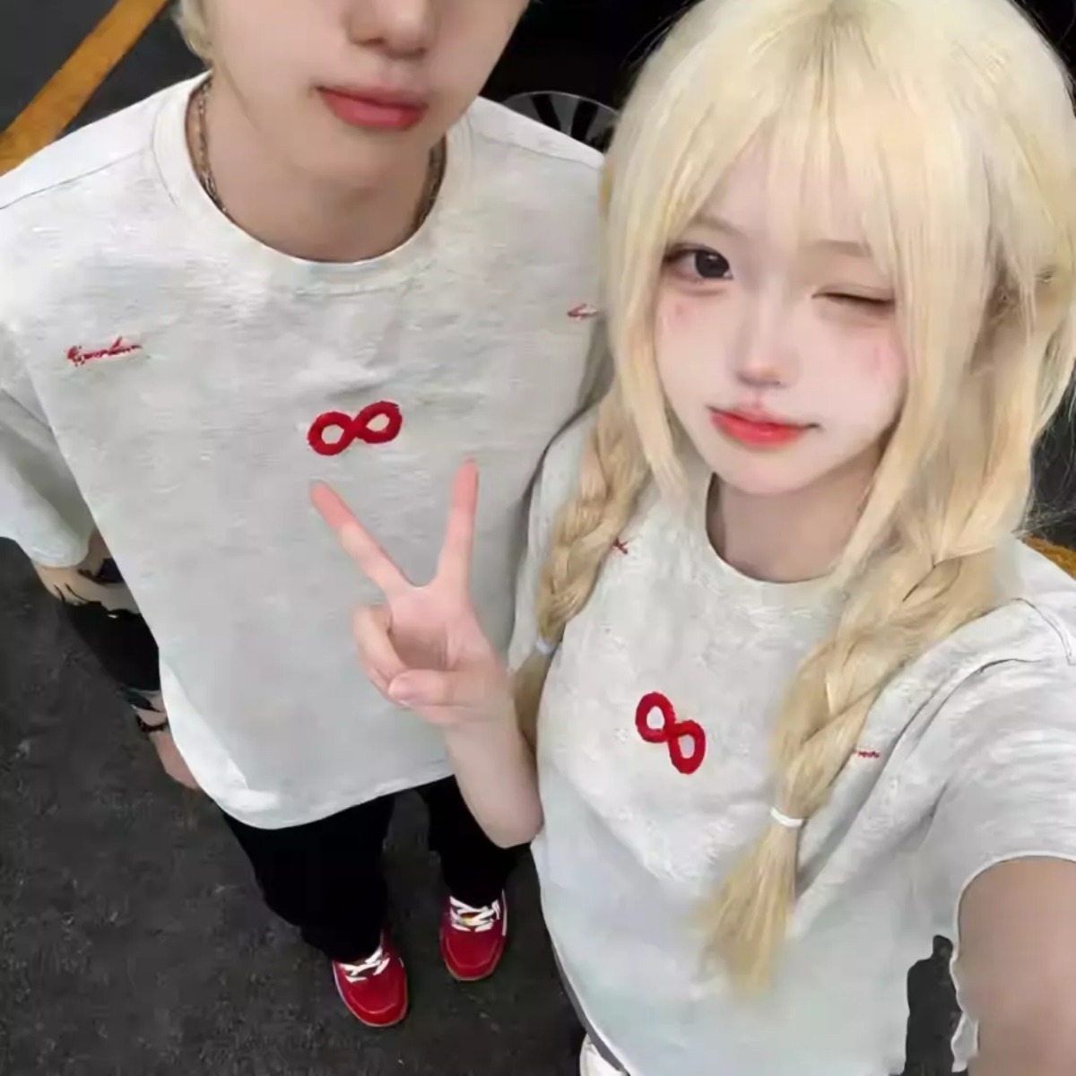 カップルペアルック インフィニティ メランジグレーTシャツ