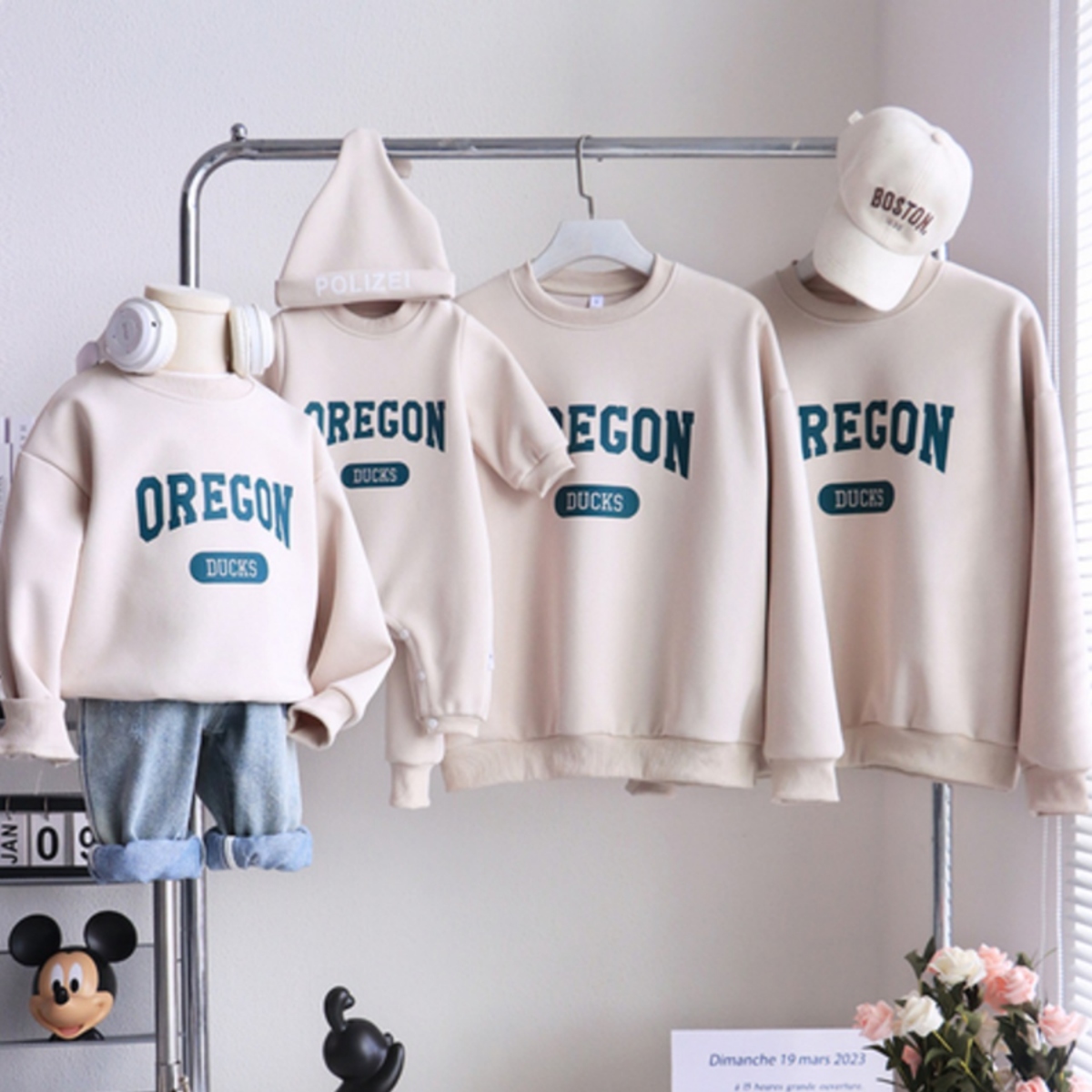 親子ペアルック OREGONロゴ入りトレーナー 家族お揃いスウェット