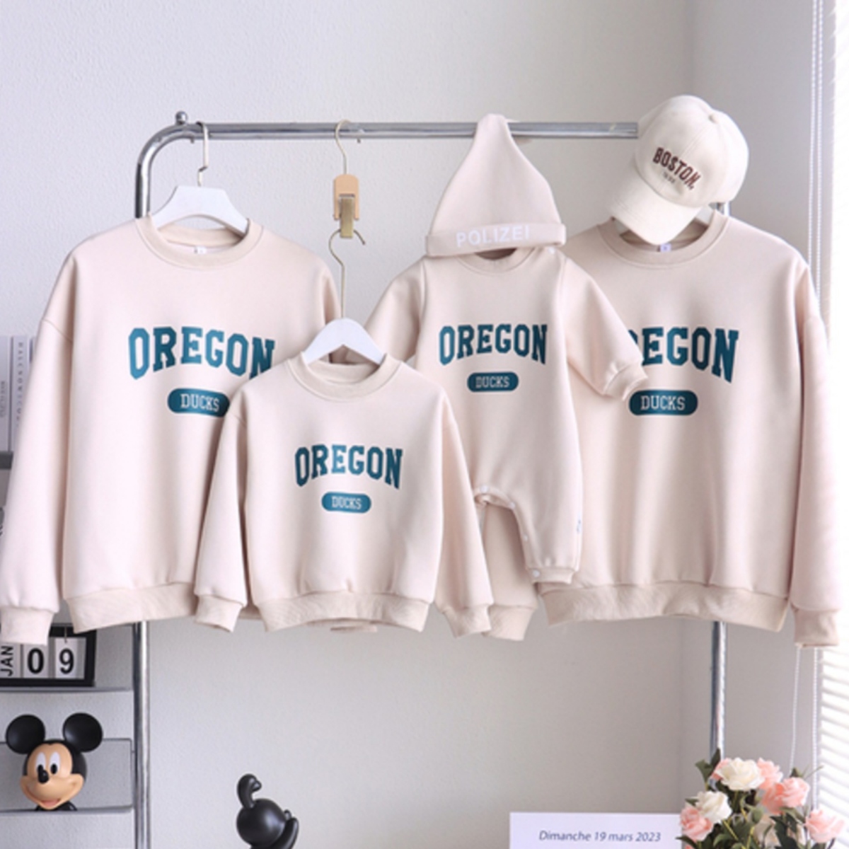 親子ペアルック OREGONロゴ入りトレーナー 家族お揃いスウェット