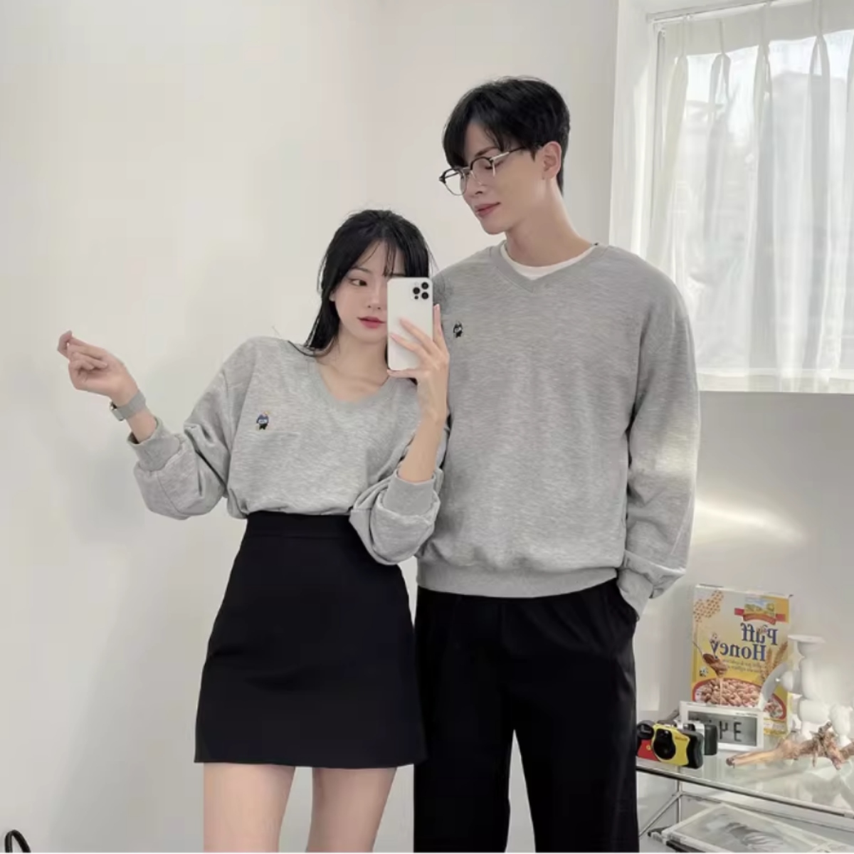 ペアルック 胸元ワンポイント プルオーバートレーナー