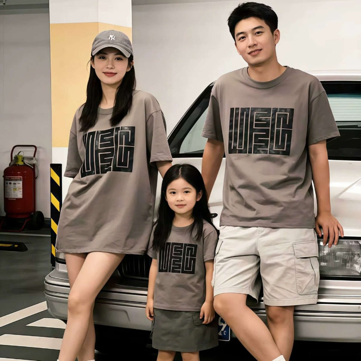 親子ペアルック アーバンジオメトリックロゴ Tシャツ＆ロンパース 