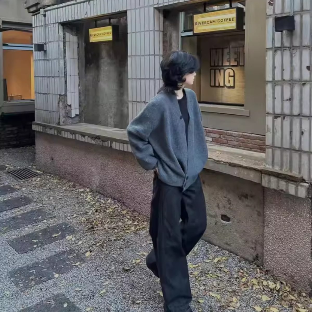 カップルペアルック ショールカラー クラシカルニットカーディガン