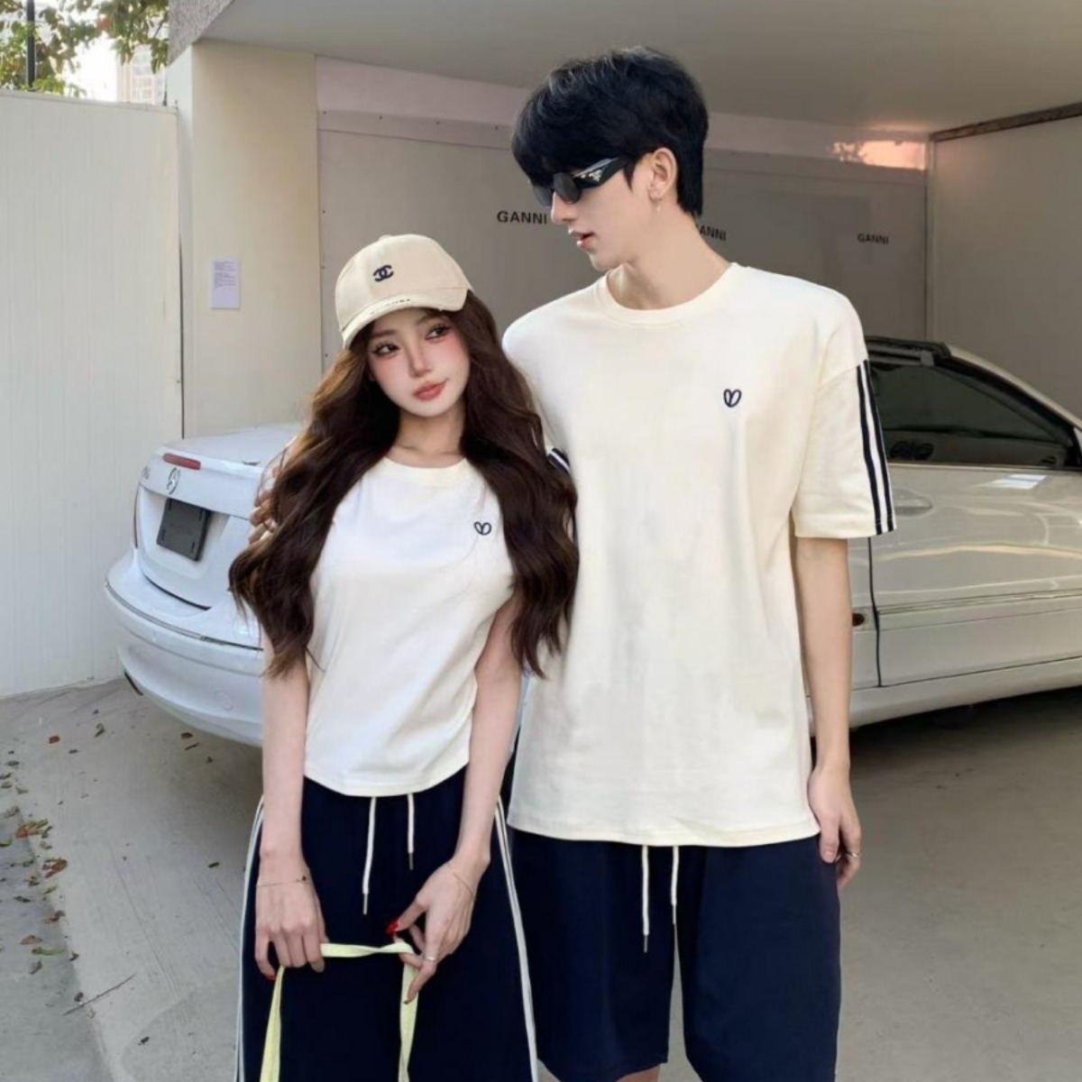 カップルペアルック シークレット・ハート スポーティリンクTシャツ