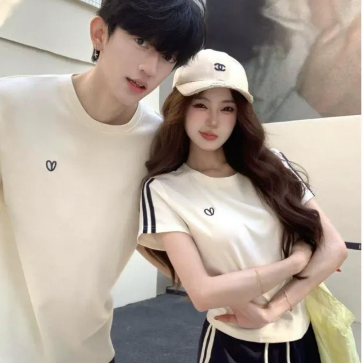 カップルペアルック シークレット・ハート スポーティリンクTシャツ