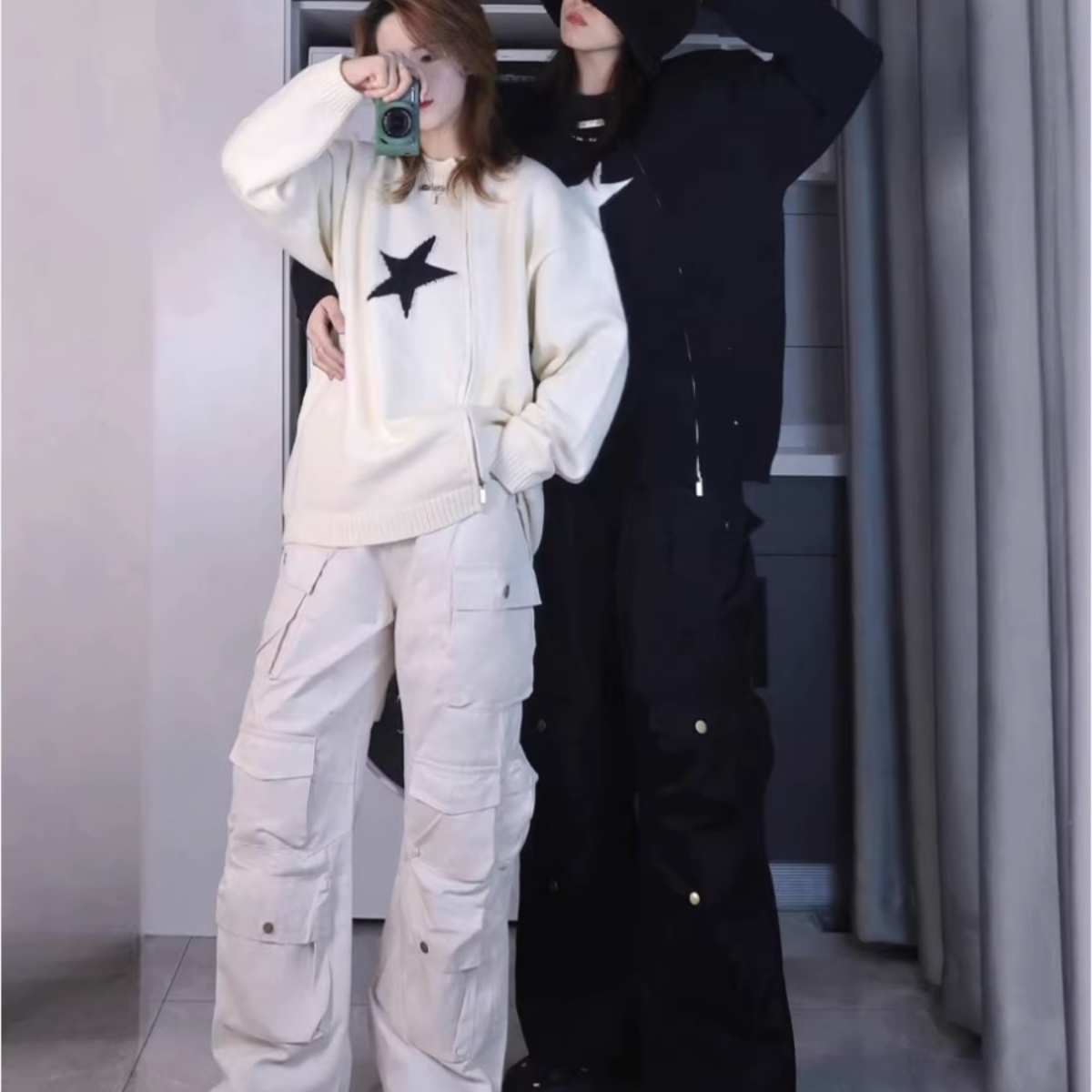 カップルペアルック アシンメトリー スターニットカーディガン ユニセックス