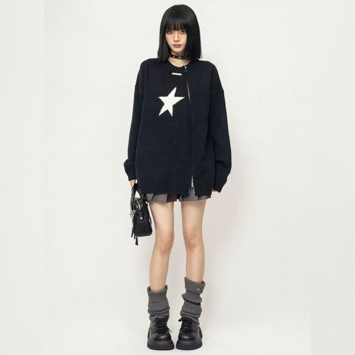 カップルペアルック アシンメトリー スターニットカーディガン ユニセックス