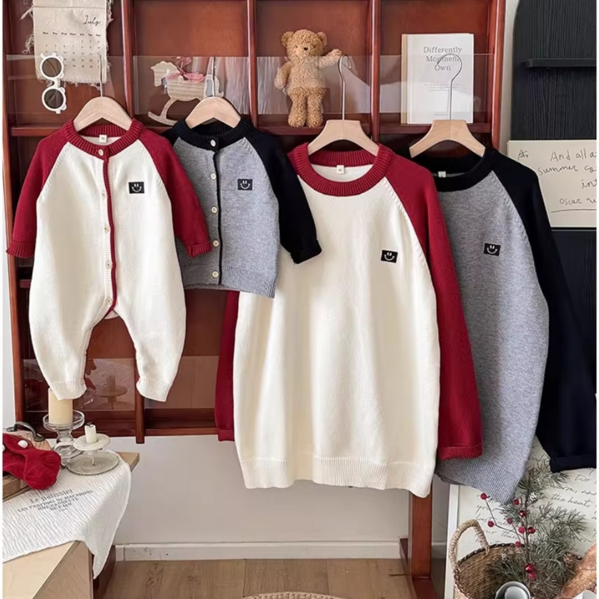 親子ペアルック スマイルリンク ラグランニット