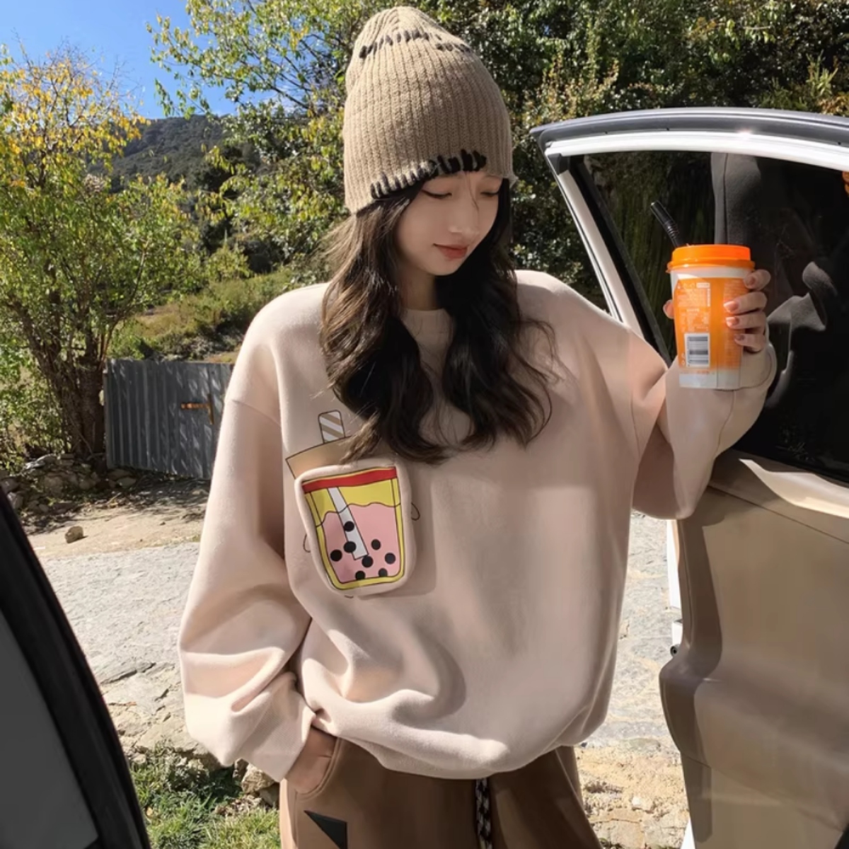 親子ペアルック タピオカミルクティー トレーナー・ロンパース