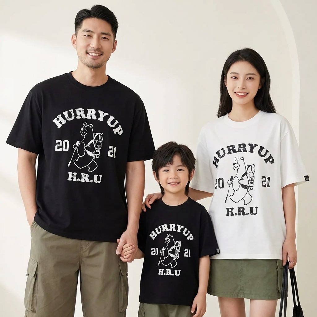 親子ペアルック ハイキングベア ヴィンテージ風 カレッジロゴTシャツ