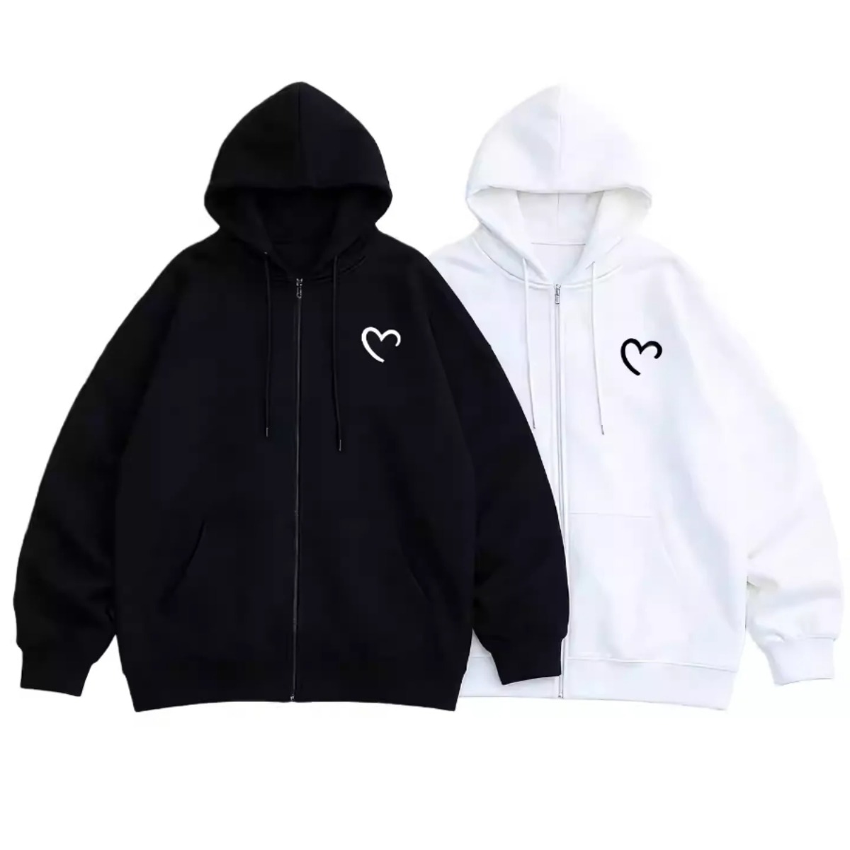カップルペアルック ハーフハートリンク ジップアップパーカー