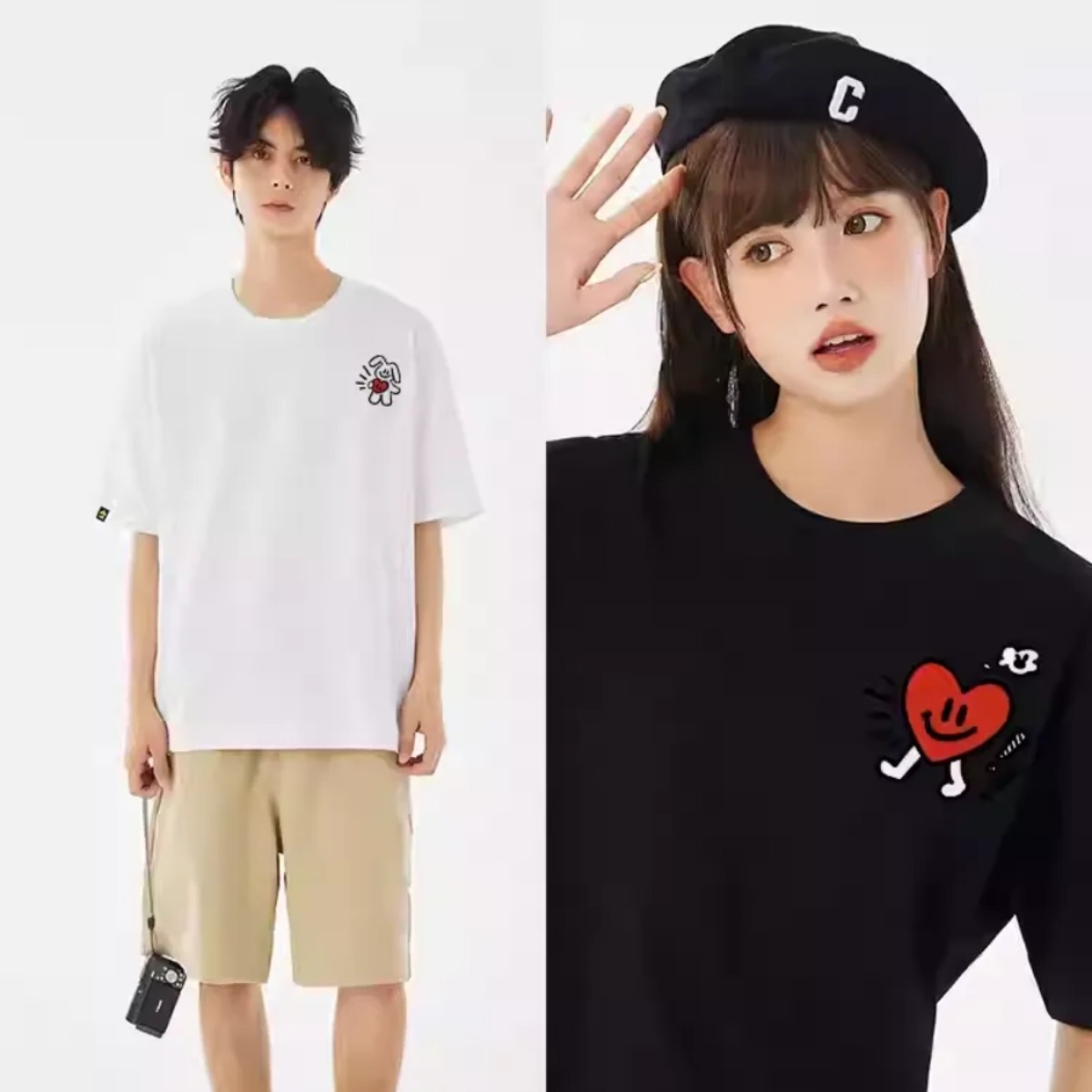 カップルペアルック ふたりを結ぶ ラビットハートTシャツ